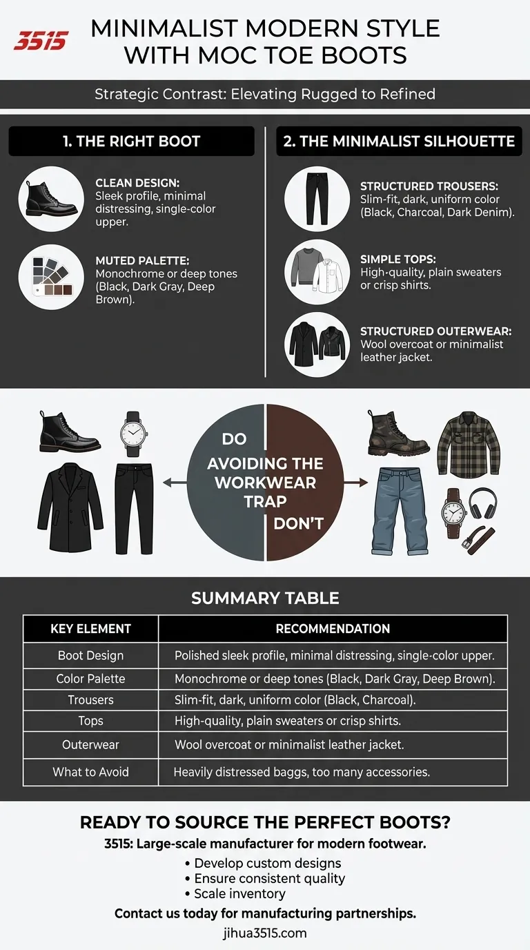 Wie kreiert man einen minimalistisch-modernen Stil mit Moc-Toe-Stiefeln? Veredeln Sie Ihre Garderobe Visuelle Anleitung