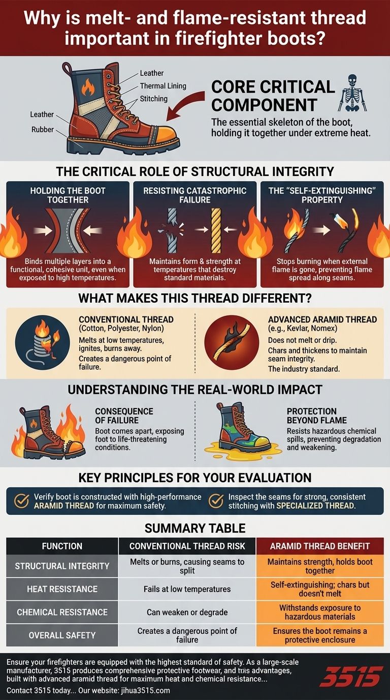 Perché il filo resistente al calore e alle fiamme è importante negli stivali da vigile del fuoco? Per prevenire cedimenti catastrofici delle cuciture Guida Visiva