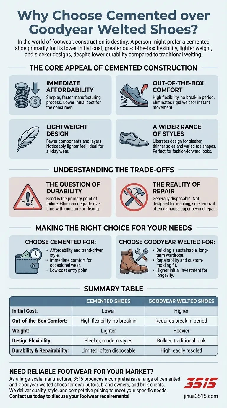 Pourquoi choisir des chaussures collées plutôt que des chaussures Goodyear cousues ? Coût inférieur, confort immédiat et style épuré. Guide Visuel