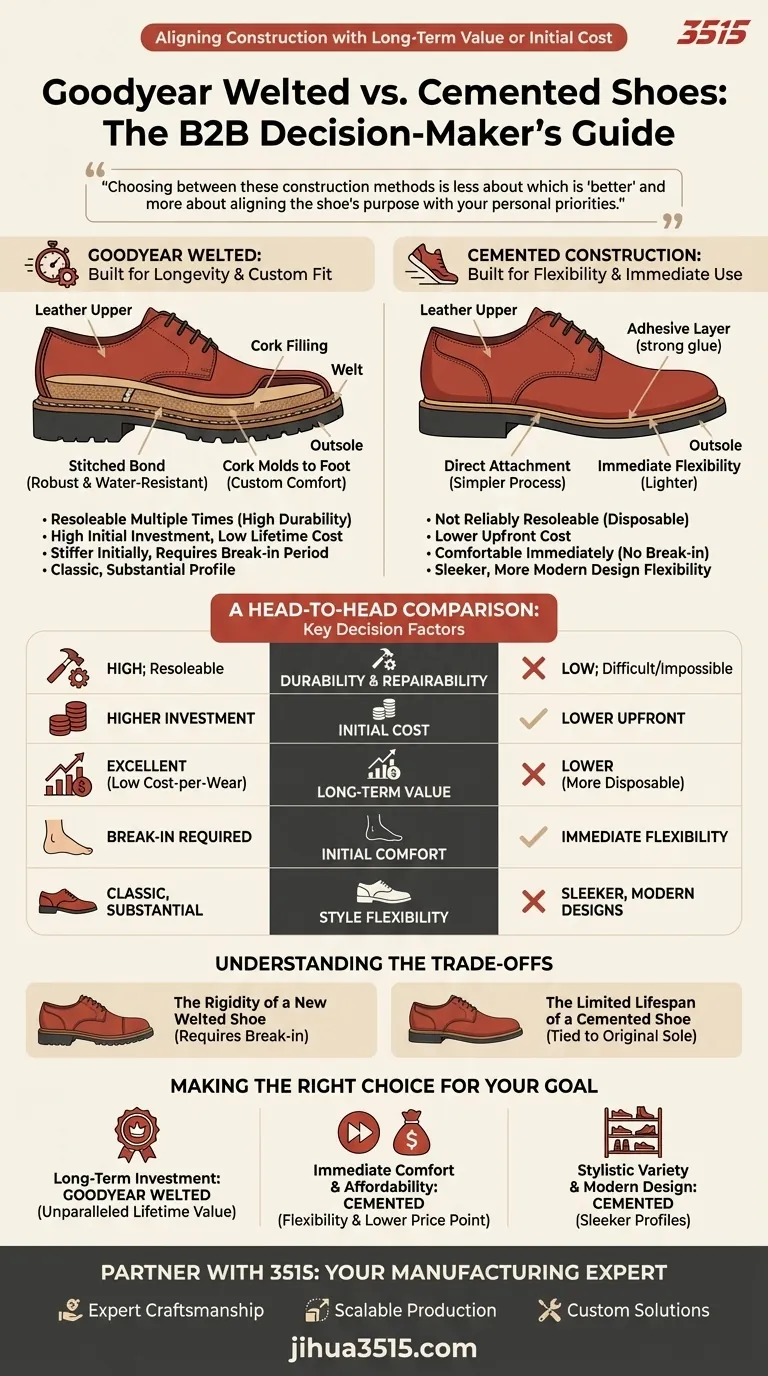 Quels facteurs influencent la décision entre les chaussures à cousu Goodyear et les chaussures collées ? Faites le bon choix pour vos besoins Guide Visuel