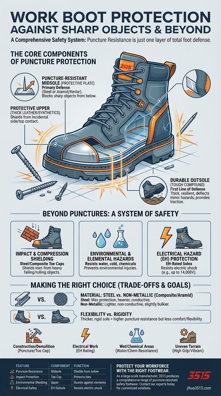 작업용 부츠는 날카로운 물체로부터 어떤 보호 기능을 제공하나요? 펑크 방지 신발에 대한 안내서 시각적 가이드