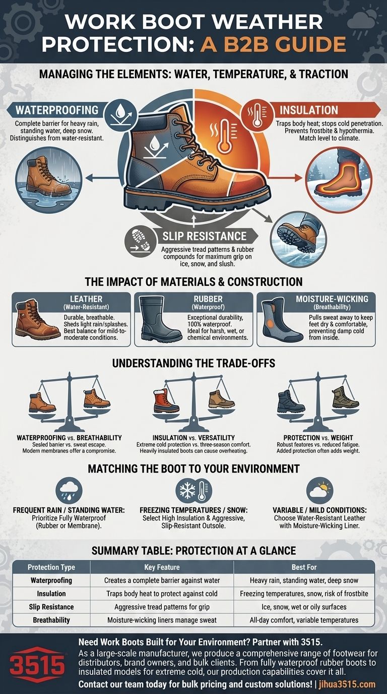 ¿Qué protecciones relacionadas con el clima ofrecen las botas de trabajo? Guía esencial para pies secos, cálidos y seguros Guía Visual