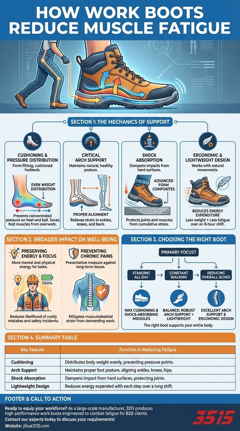 作業用ブーツはどのように筋肉の疲労を軽減しますか？一日中快適に過ごすためのエンジニアリングされたサポート ビジュアルガイド