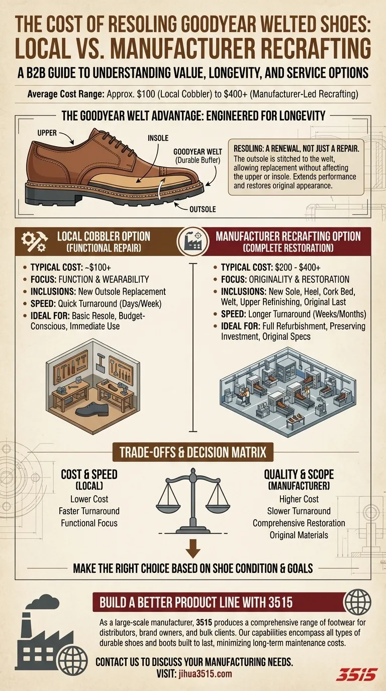 Quel est le coût typique du ressemelage des chaussures à cousu Goodyear ? Un guide du coût par rapport à la valeur Guide Visuel