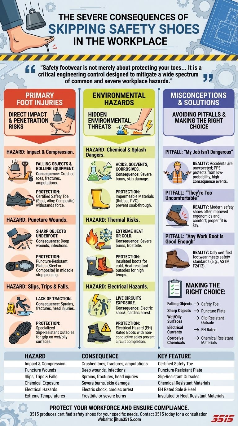 安全靴を着用しないことによる結果は何ですか？足への深刻な職場での怪我から守りましょう ビジュアルガイド