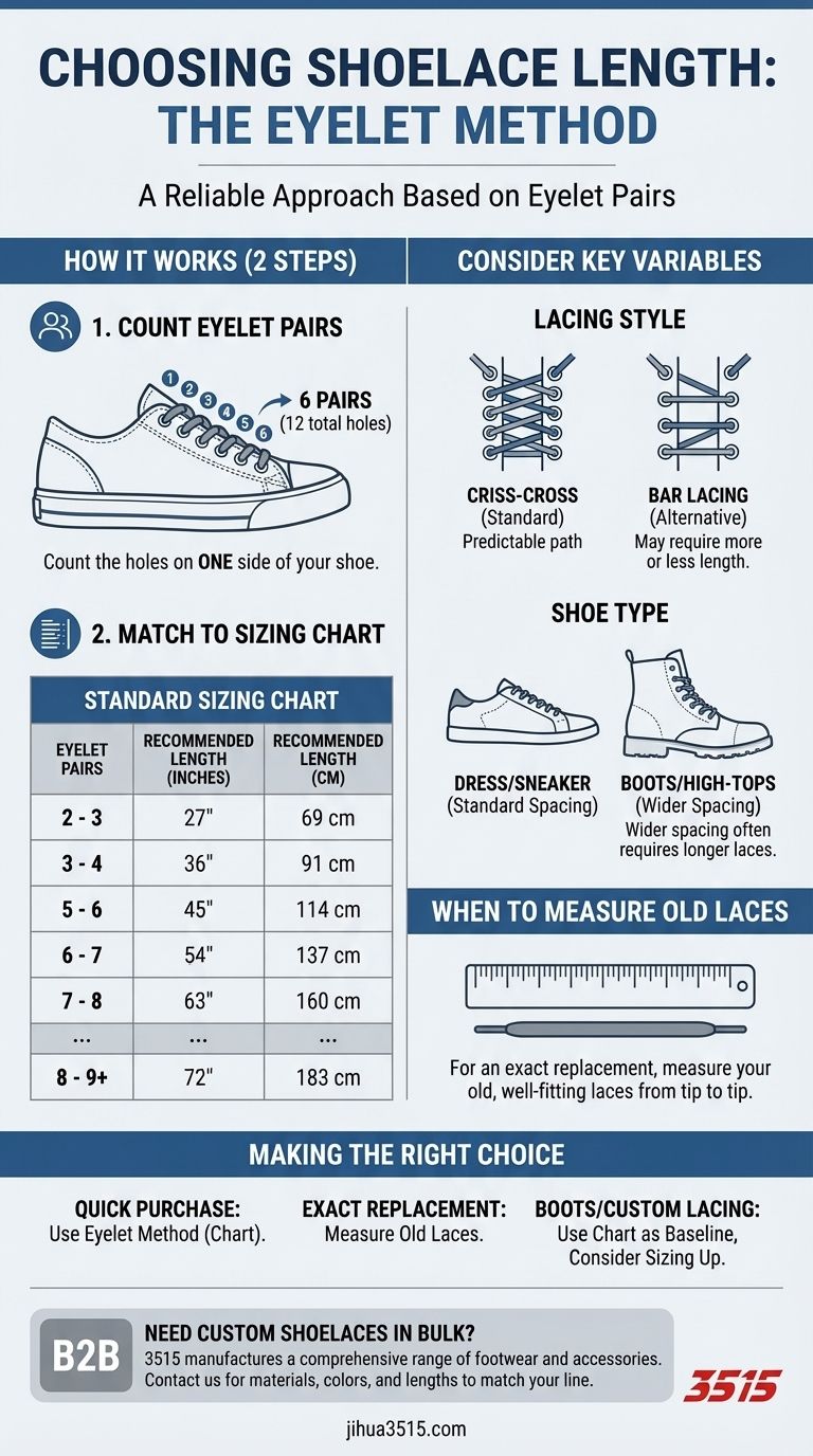 Qual é o segundo método para escolher o comprimento do cadarço? Um guia simples usando a contagem de ilhós Guia Visual