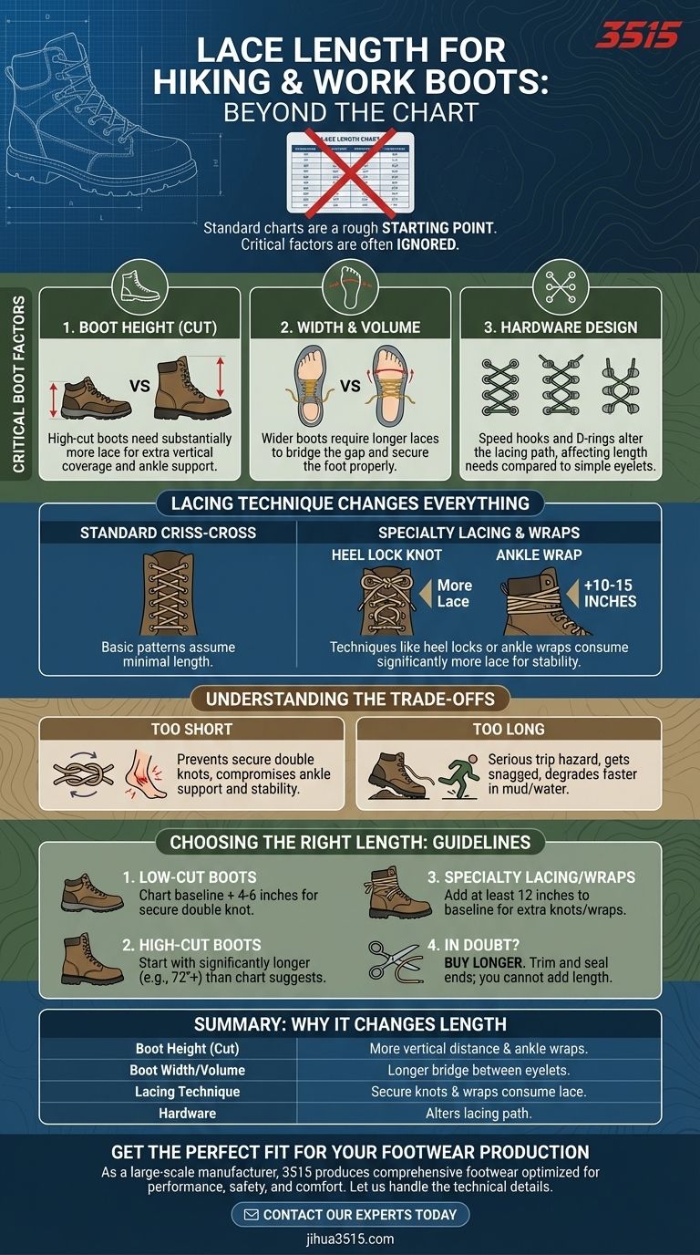 ¿Qué se debe considerar al usar la tabla de longitud de cordones para botas de montaña y de trabajo? Una guía de seguridad Guía Visual