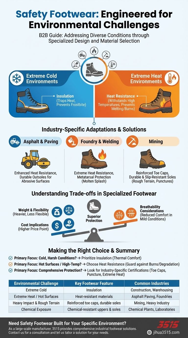 ¿Cómo abordan el calzado de seguridad las diferentes condiciones ambientales? Protección a medida para lugares de trabajo extremos Guía Visual