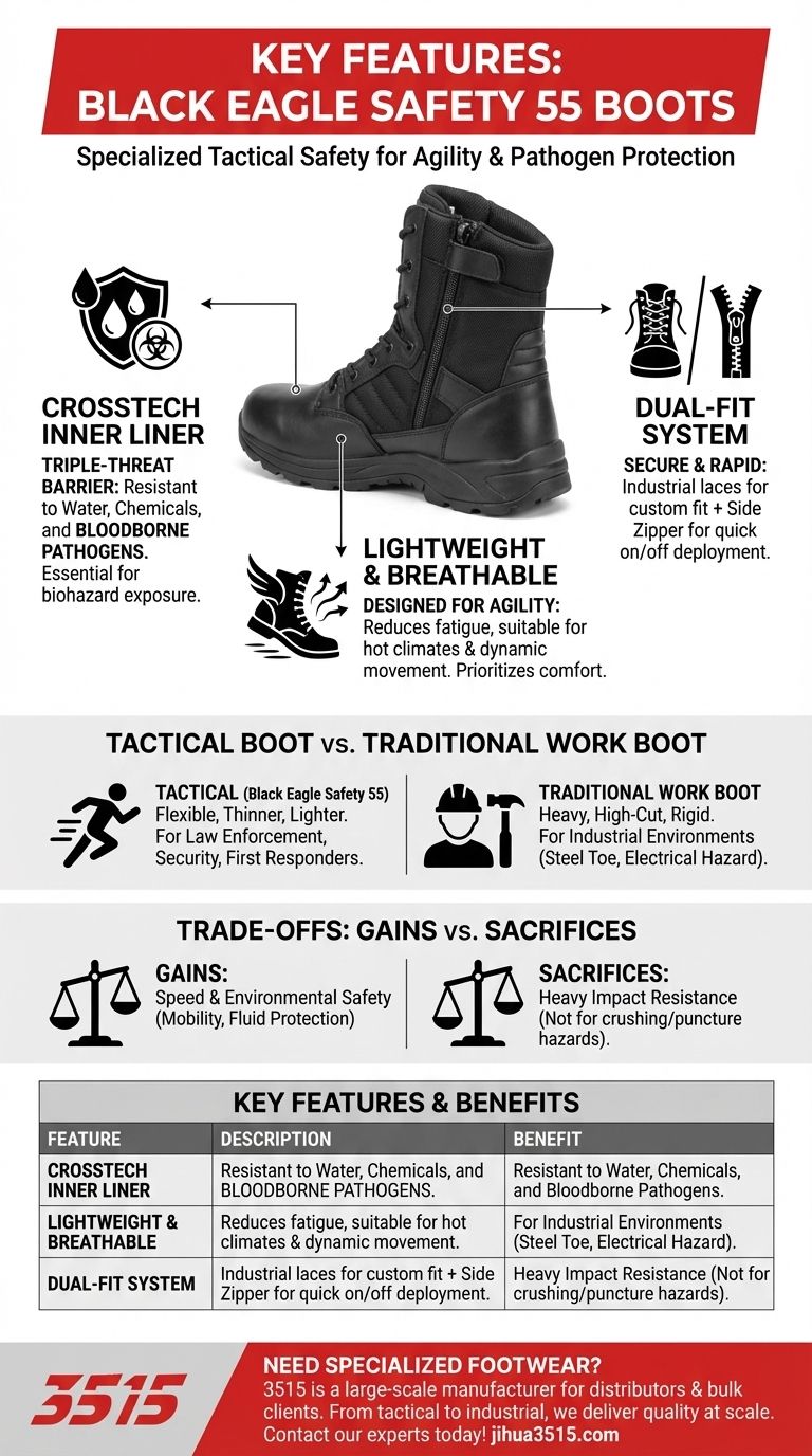 Quali sono le caratteristiche principali degli stivali Black Eagle Safety 55? Stivali tattici leggeri per soccorritori Guida Visiva