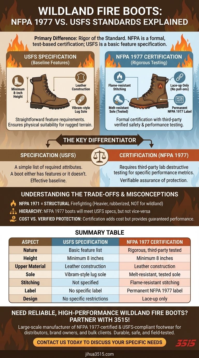 Comment les normes NFPA pour les bottes de lutte contre les incendies de forêt diffèrent-elles des normes du Service des forêts ? Guide Visuel