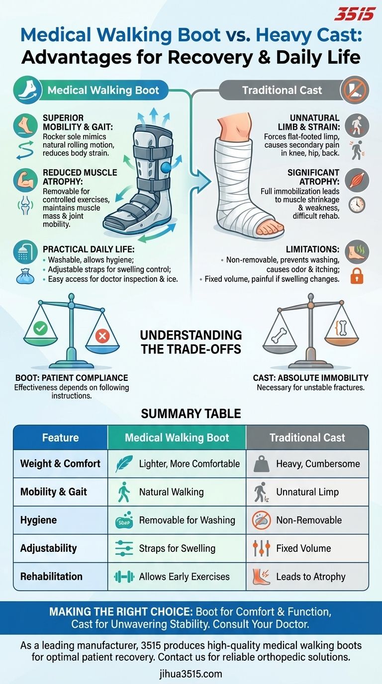Quels sont les avantages d'une botte de marche médicale par rapport à un plâtre lourd ? Meilleure mobilité et récupération plus rapide Guide Visuel