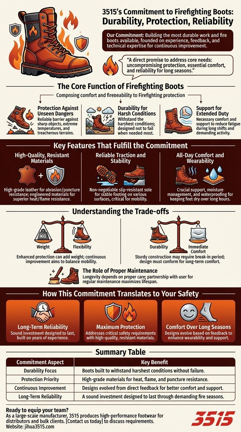 Qual é o compromisso da empresa em relação às botas de combate a incêndios? Durabilidade Inabalável para a Sua Segurança Guia Visual