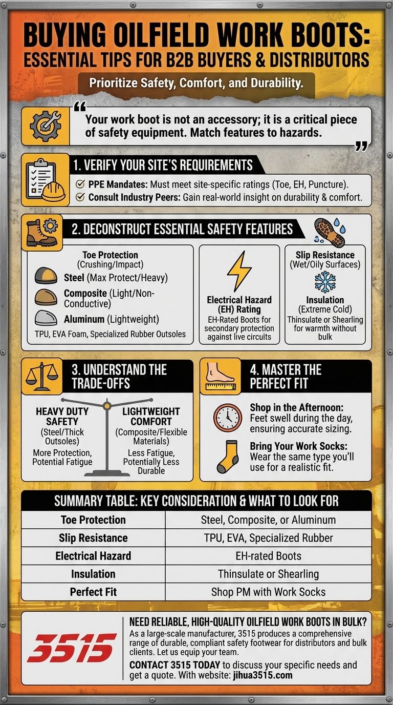Quels conseils suivre lors de l'achat de bottes de travail pour champs pétrolifères ? Choisissez les EPI appropriés pour la sécurité et le confort Guide Visuel