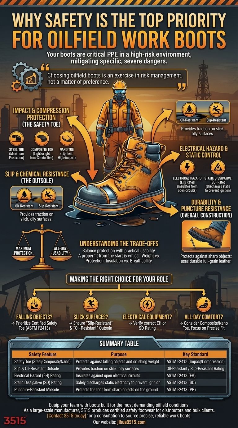 石油掘削作業用安全靴を選ぶ際に、安全性が最優先されるのはなぜですか？高リスク環境における必須の保護機能 ビジュアルガイド
