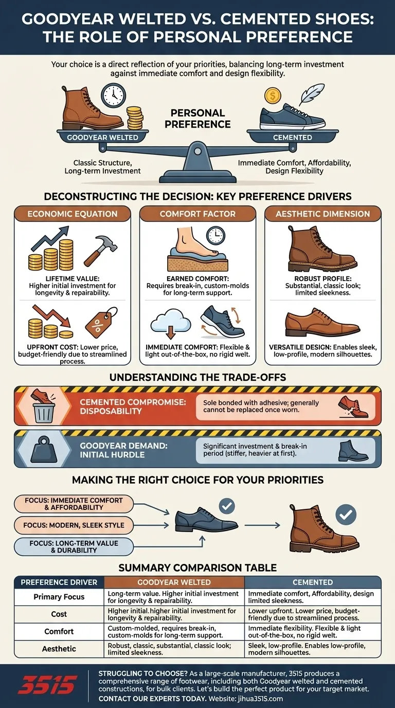 Quel est le rôle de la préférence personnelle dans le choix entre des chaussures cousues Goodyear et des chaussures collées ? Trouvez votre ajustement parfait Guide Visuel