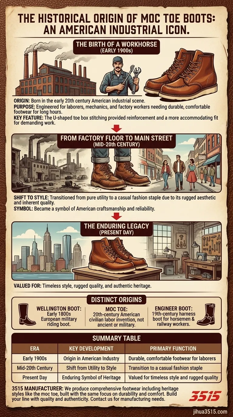Qual è l'origine storica degli stivali moc toe? Un'eredità industriale americana Guida Visiva