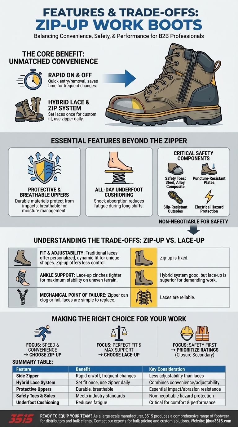 Quelles sont les caractéristiques des bottes de travail à fermeture éclair ? Vitesse, sécurité et confort déverrouillés Guide Visuel