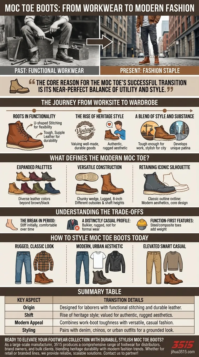 كيف انتقلت أحذية moc toe إلى الموضة الحديثة؟ من ملابس العمل إلى ضرورة خزانة الملابس دليل مرئي