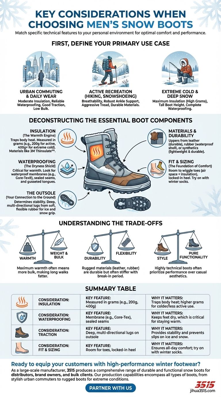 ما هي الاعتبارات الرئيسية عند اختيار أحذية الثلج للرجال؟ دليل الدفء، الجر، والملاءمة دليل مرئي