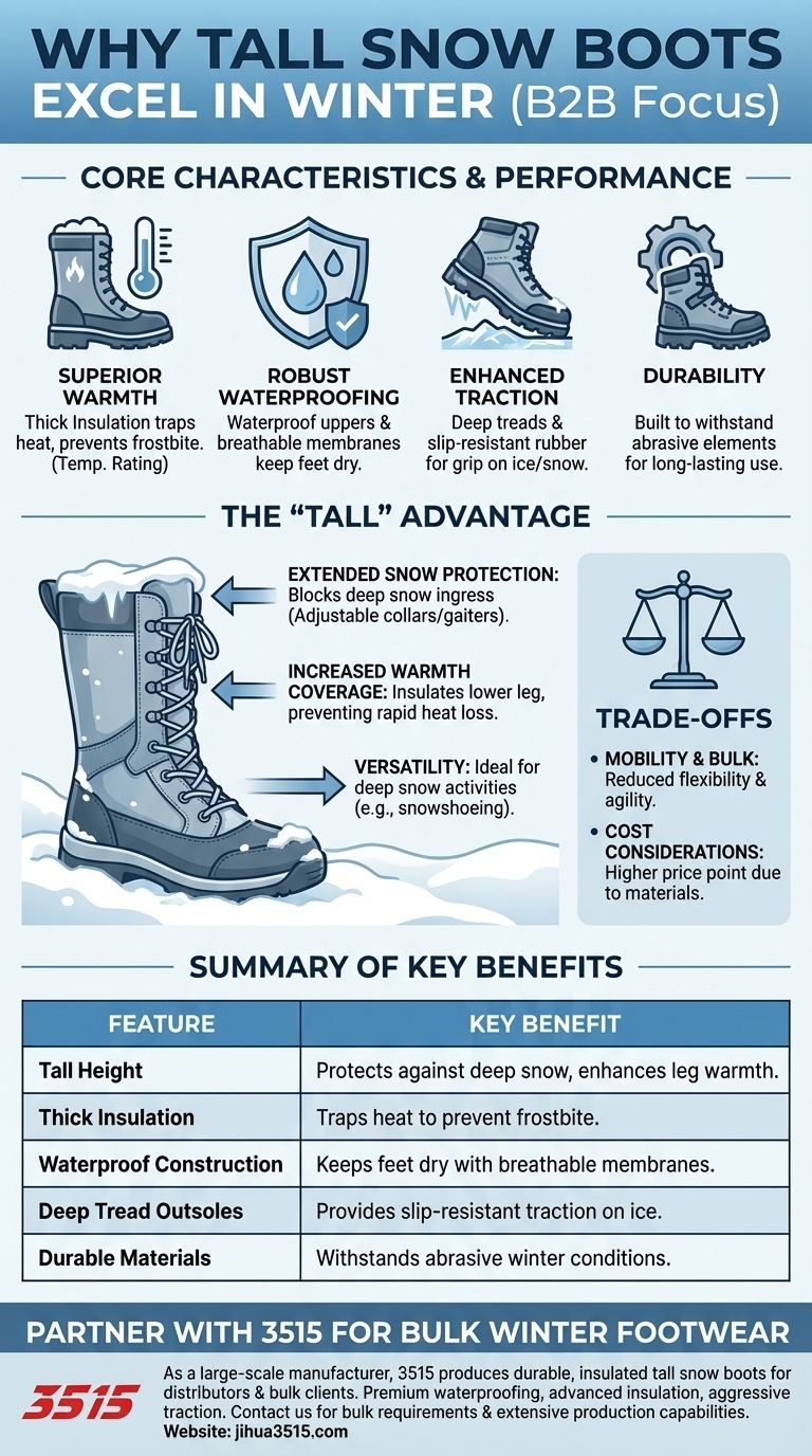 冬のコンディションに適した背の高いスノーブーツにはどのような特徴がありますか？深い雪の中でも暖かく、ドライで、安全に過ごしましょう。 ビジュアルガイド