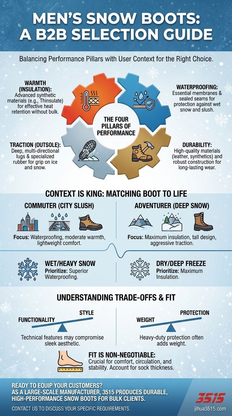 What is the overall recommendation for selecting men's snow boots? Find Your Perfect Winter Fit Visual Guide