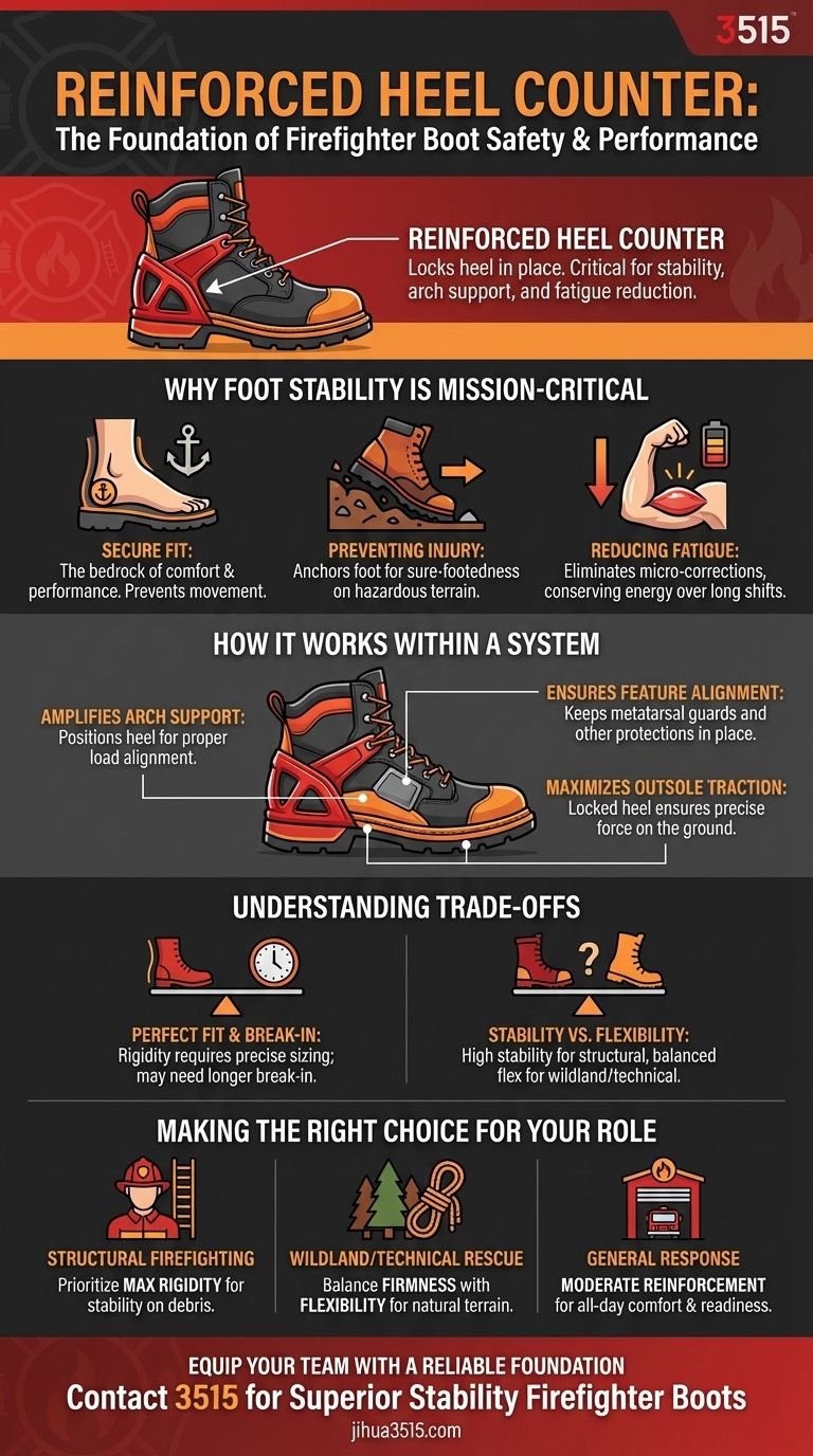 ¿Cómo beneficia un contrafuerte de talón reforzado a las botas de bombero? Bloqueo de la estabilidad para una respuesta más segura y eficaz Guía Visual