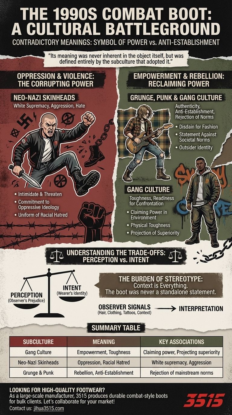 ¿Qué significados contradictorios adquirieron las botas de combate en la década de 1990? Simbolismo de poder frente a rebelión Guía Visual