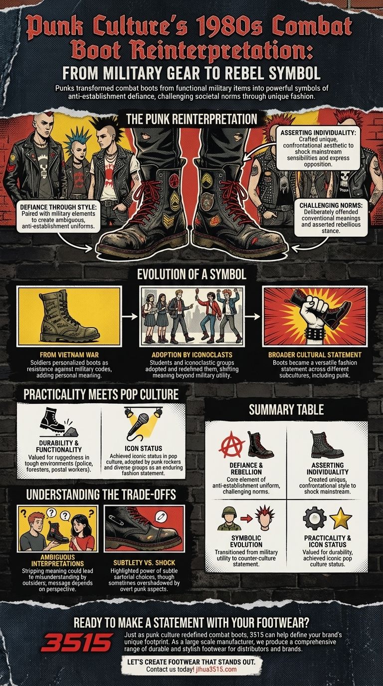 Comment la culture punk des années 1980 a-t-elle réinterprété les bottes de combat ? Des équipements militaires au symbole de rébellion Guide Visuel