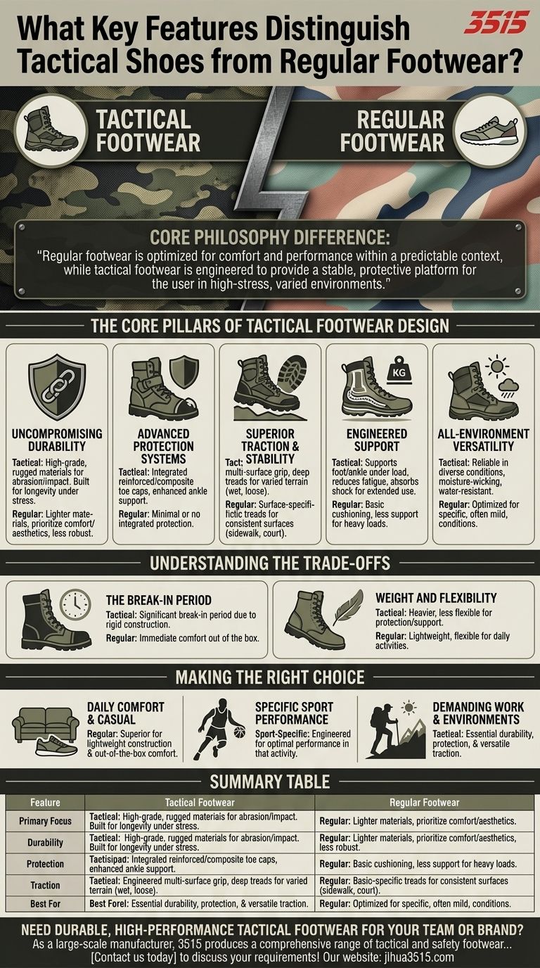 Quelles sont les caractéristiques clés qui distinguent les chaussures tactiques des chaussures ordinaires ? Découvrez les 5 piliers de la performance supérieure. Guide Visuel