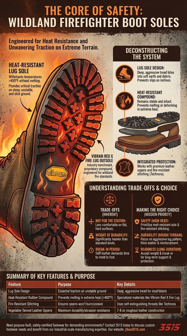 Que tipo de sola é utilizada nas botas de bombeiro de incêndio florestal e porquê? Solas com relevos essenciais resistentes ao calor Guia Visual