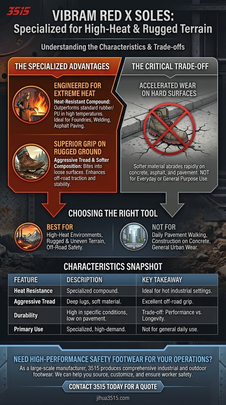 Was sind die Eigenschaften von Vibram Red X Sohlen? Entwickelt für extreme Hitze & raues Gelände Visuelle Anleitung