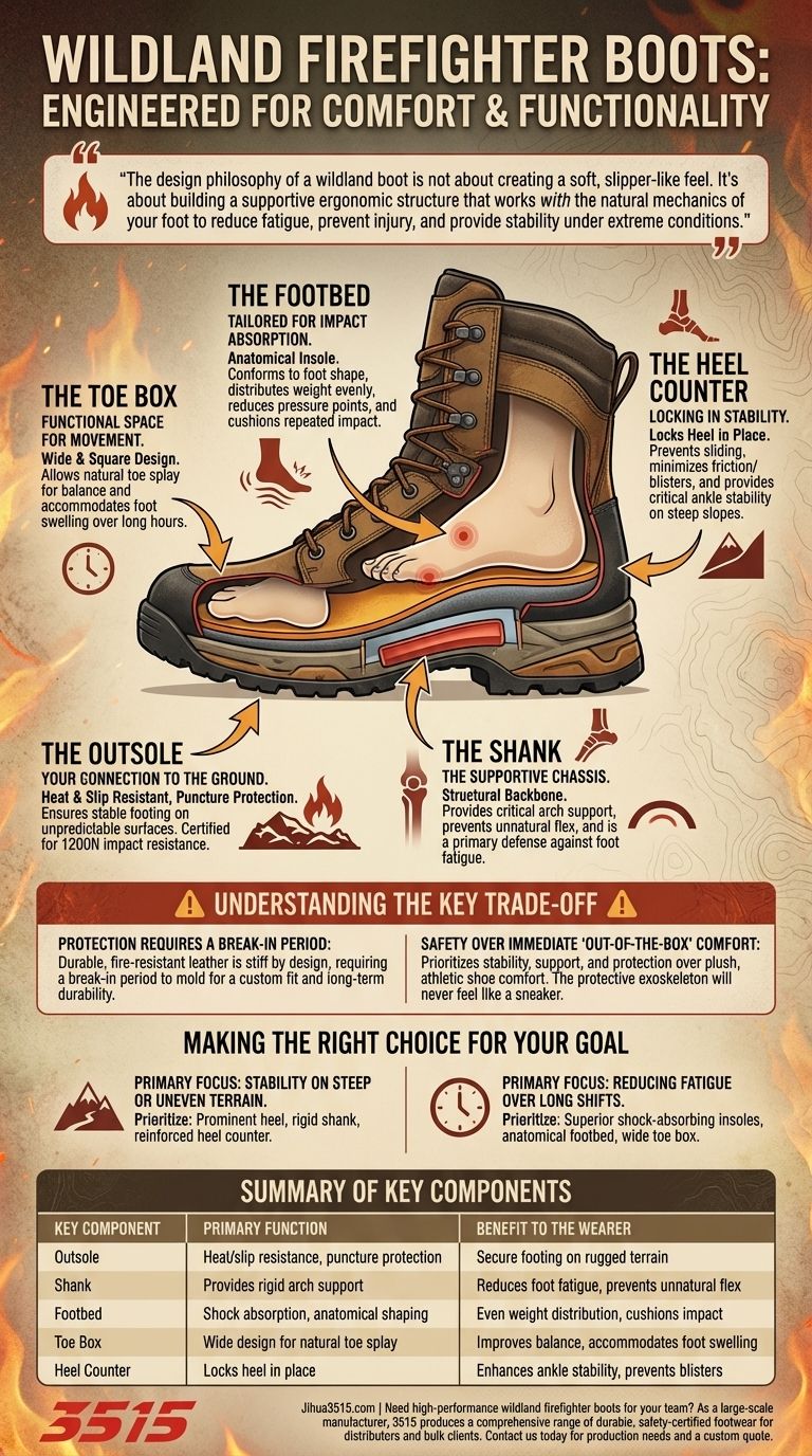 Como o design das botas de bombeiro de incêndio florestal apoia o conforto e a funcionalidade? Projetado para Estabilidade e Resistência Guia Visual