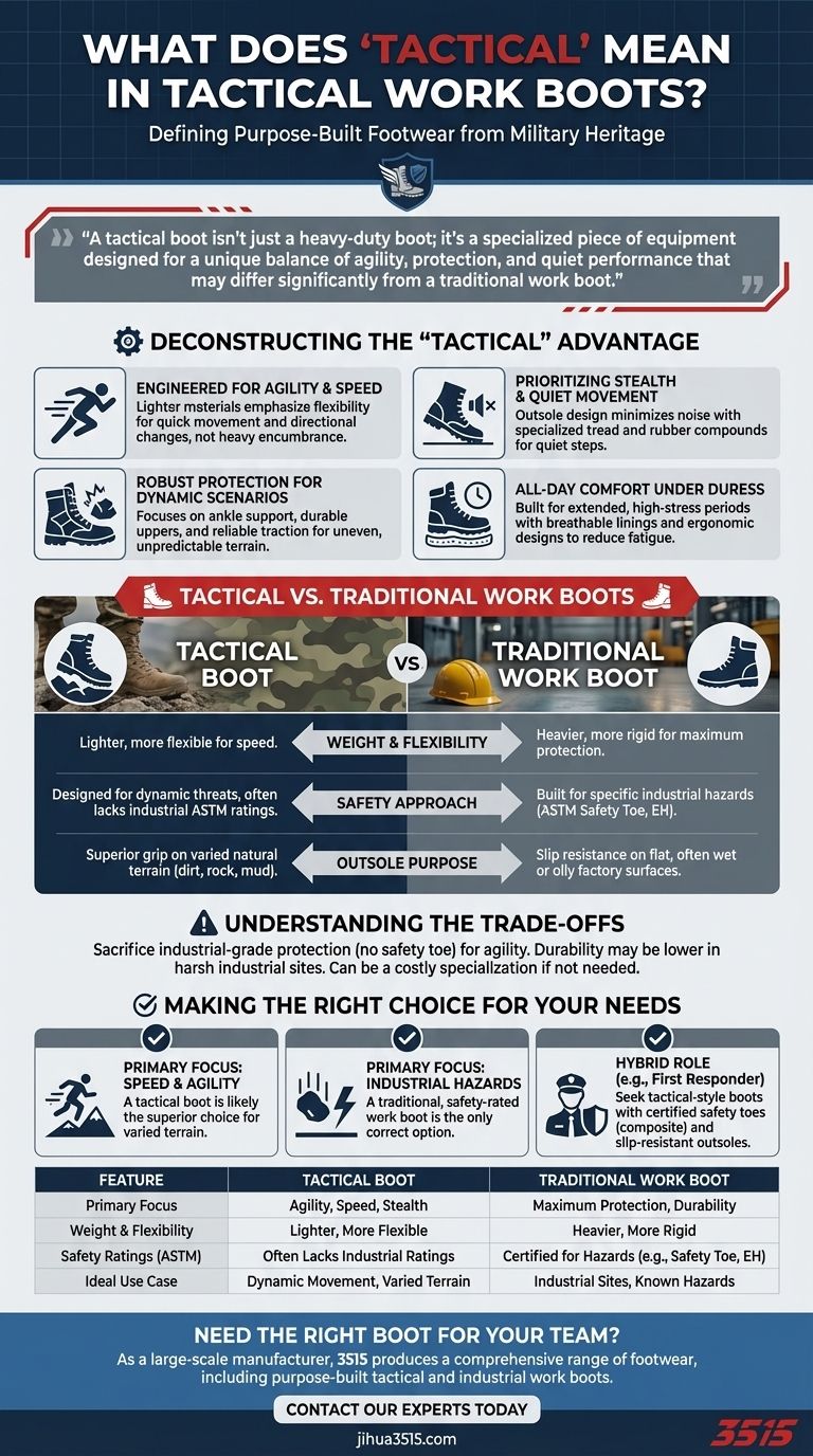Cosa significa "tattico" negli scarponi da lavoro tattici? La guida alle calzature agili e protettive Guida Visiva
