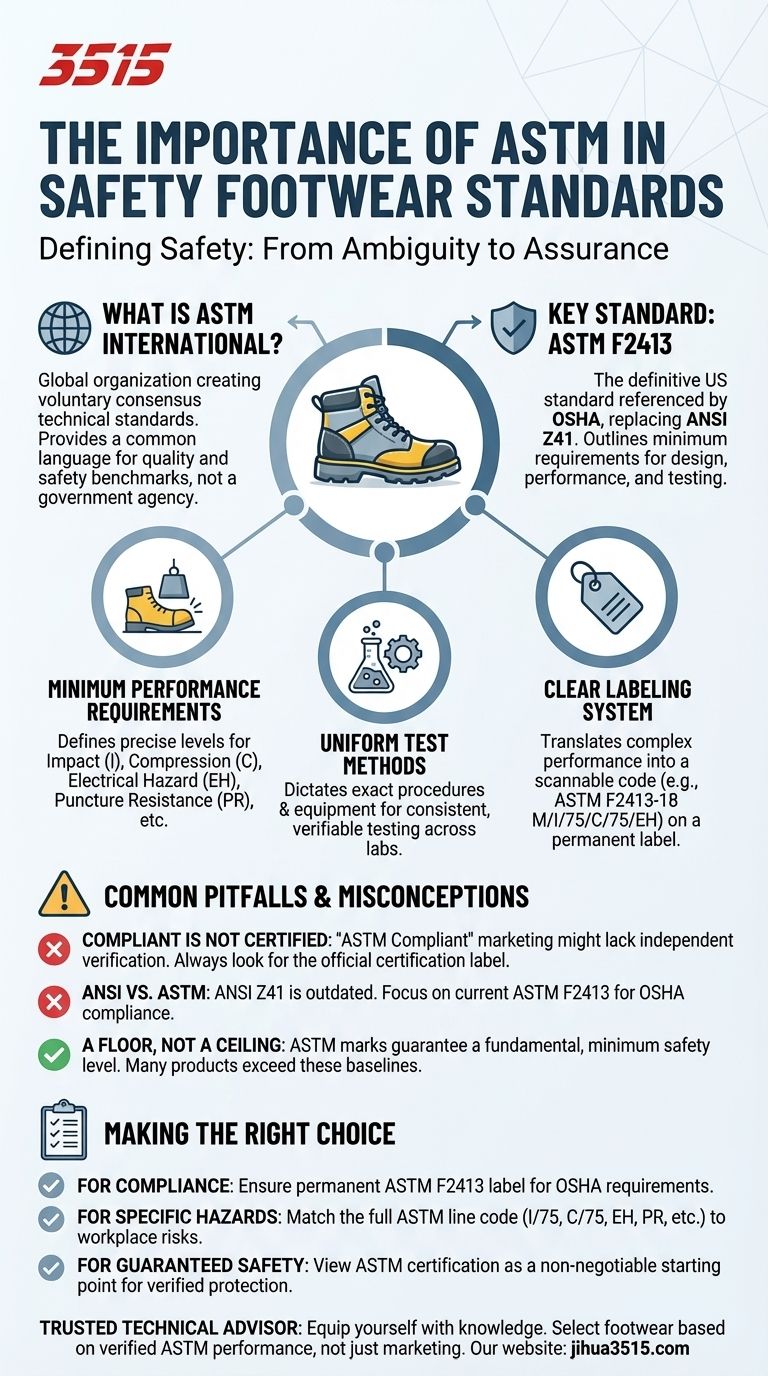 ¿Cuál es la importancia de ASTM International en las normas de calzado de seguridad? Garantizar el cumplimiento de la OSHA y la seguridad de los trabajadores Guía Visual