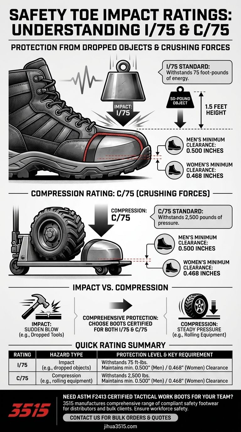 SAFETY TOE 전술 작업화의 충격 등급은 무엇인가요? 필수 보호 기능 설명 시각적 가이드