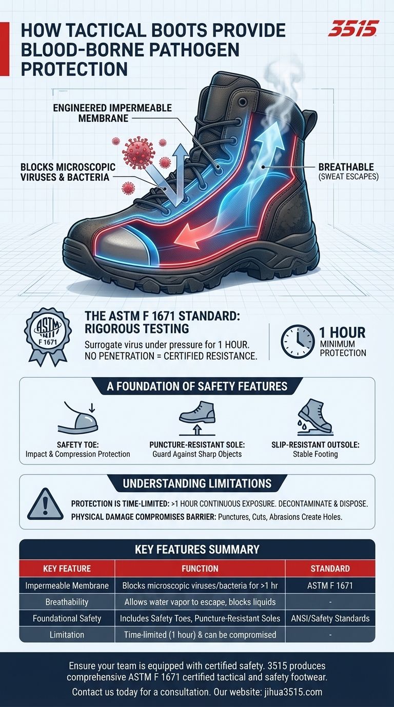 Come gli stivali da lavoro tattici forniscono protezione dagli agenti patogeni trasmessi per via ematica? Una guida alla certificazione ASTM F 1671 Guida Visiva