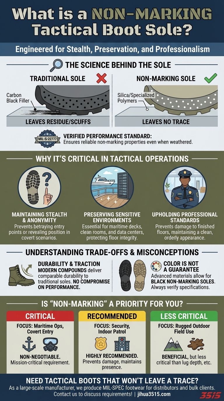 Что означает функция NON-MARKING (не оставляющая следов) в тактических рабочих ботинках? Обеспечение скрытности и чистоты Визуальное руководство