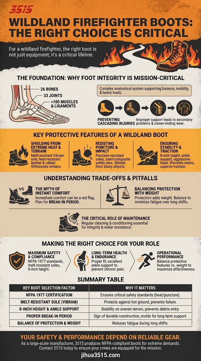 Perché è importante scegliere le calzature giuste per la lotta agli incendi boschivi? Proteggi le tue fondamenta sulla linea del fuoco Guida Visiva