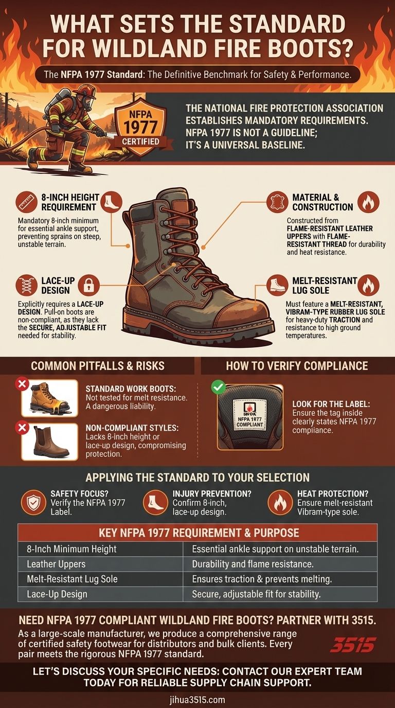 야생 화재 부츠에 대한 표준을 설정하는 기관은 어디인가요? NFPA 1977 가이드 시각적 가이드