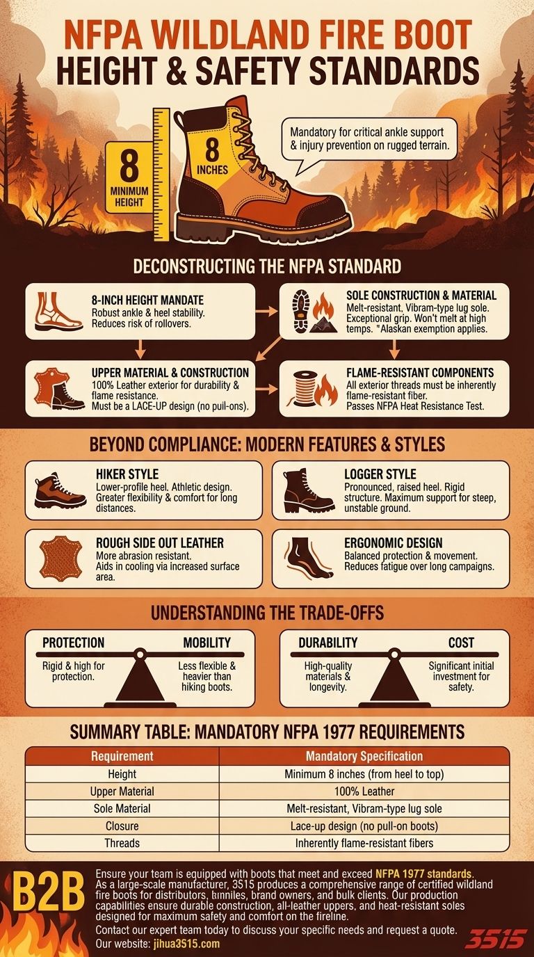 Qual è l'altezza richiesta per gli stivali antincendio NFPA per incendi boschivi? Lo standard essenziale di sicurezza da 8 pollici Guida Visiva