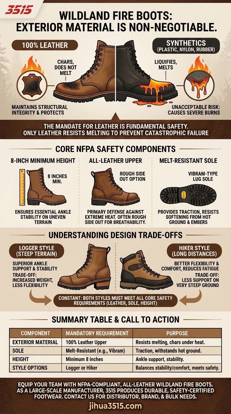 ما هي المادة التي يجب أن يكون الجزء الخارجي من أحذية حرائق الغابات مصنوعًا منها؟ الدور الحاسم للجلد دليل مرئي