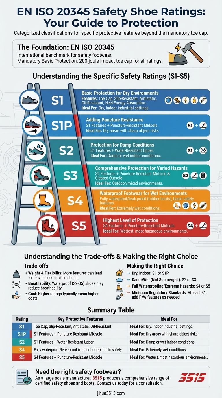 ¿Cuáles son las diferentes clasificaciones de calzado de seguridad según EN ISO 20345? Una guía sobre S1, S1P, S2, S3, S4, S5 Guía Visual