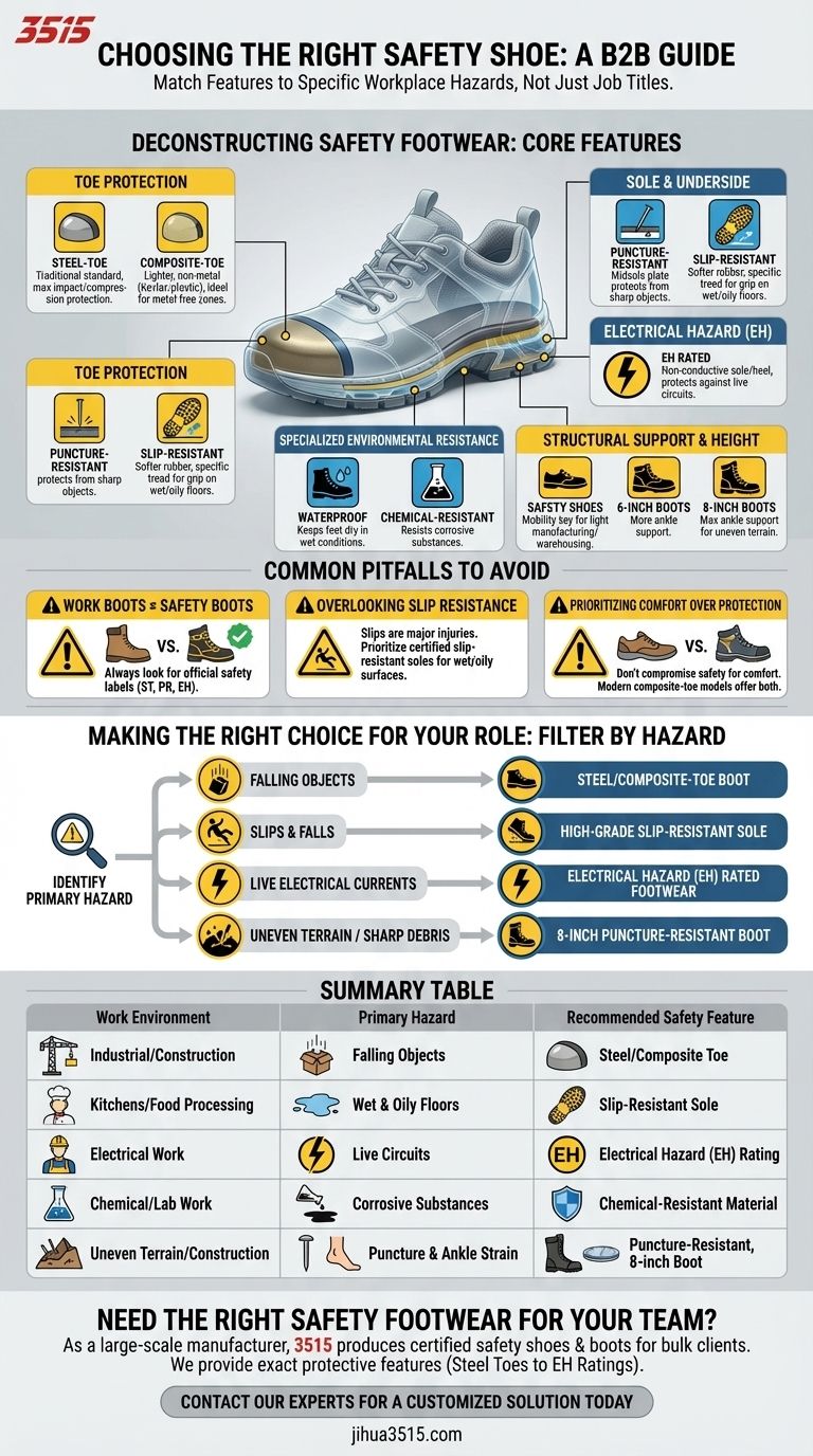 Quels types de chaussures de sécurité conviennent aux différents environnements de travail ? Choisissez la bonne protection pour votre travail Guide Visuel