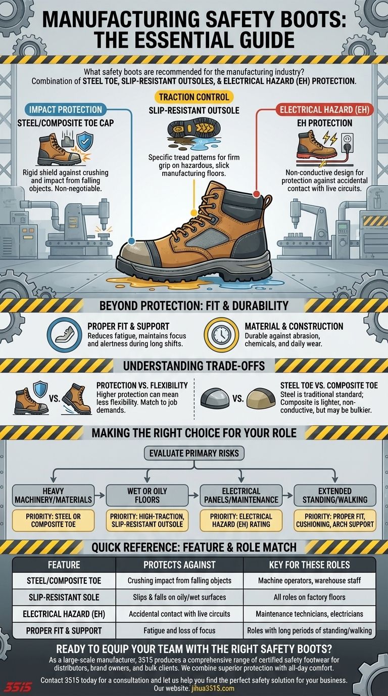 What safety boots are recommended for the manufacturing industry? Ensure Complete Protection & Comfort Visual Guide