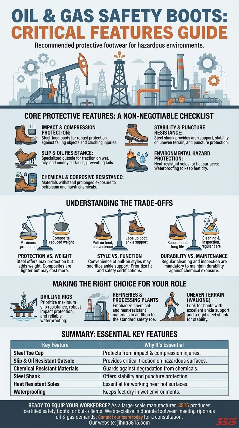 Quali scarponi antinfortunistici sono raccomandati per l'industria petrolifera e del gas? Caratteristiche essenziali per siti pericolosi Guida Visiva