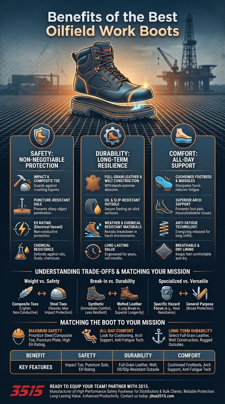 ما هي فوائد ارتداء أفضل أحذية العمل في حقول النفط؟ سلامة فائقة، متانة وراحة دليل مرئي