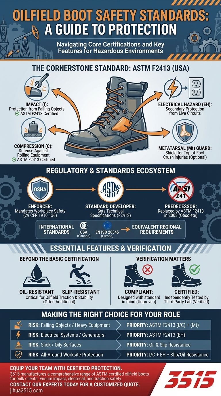 ما هي معايير السلامة البارزة لأحذية حقول النفط؟ دليلك إلى الأحذية المتوافقة مع OSHA دليل مرئي