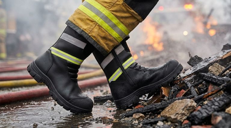 소방 부츠 상단에 매끄러운 가죽이 사용되는 이유는 무엇인가요? 위급 상황에서의 제한 없는 기동성을 위해