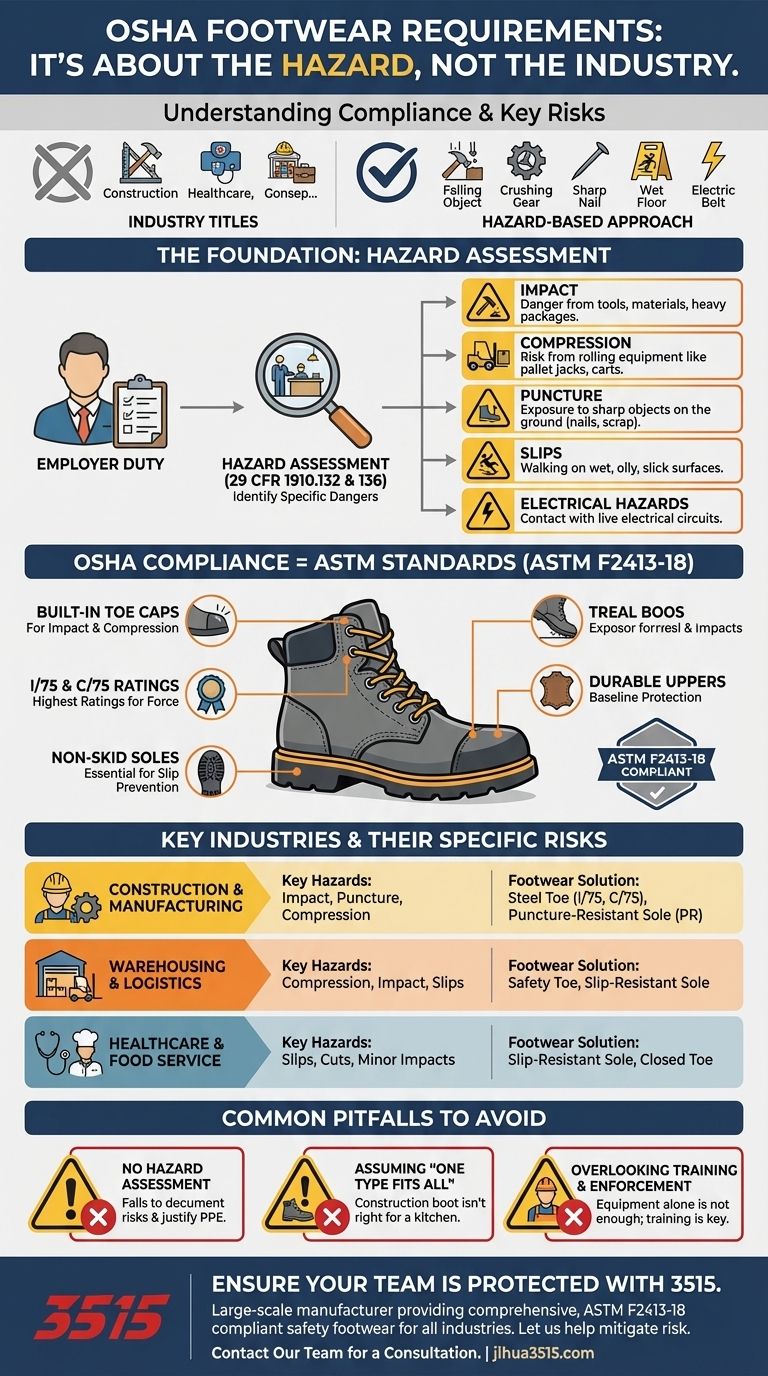 Quels secteurs d'activité ont des exigences spécifiques en matière de chaussures de sécurité selon l'OSHA ? Assurez la conformité et protégez votre personnel Guide Visuel