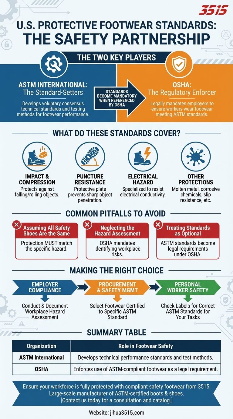 Quale organizzazione sviluppa gli standard di sicurezza per le calzature protettive negli Stati Uniti? Una guida alla conformità ASTM e OSHA Guida Visiva